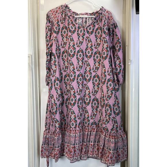 Knox Rosa Womens L Pink Boxy Loose Fitting V Neck Pockets Lagen Look Dress - Picture 3 of 8